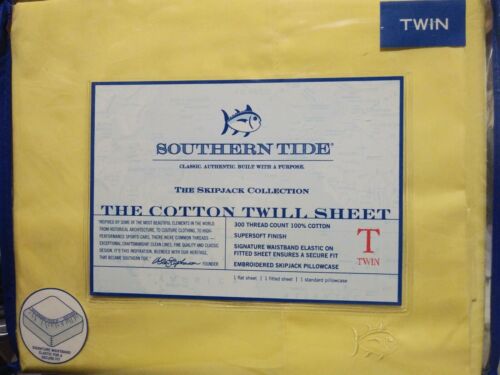 New SOUTHERN TIDE 300tc 100% Cotton Twill Sheet Set Twin Size Moonlight Yellow