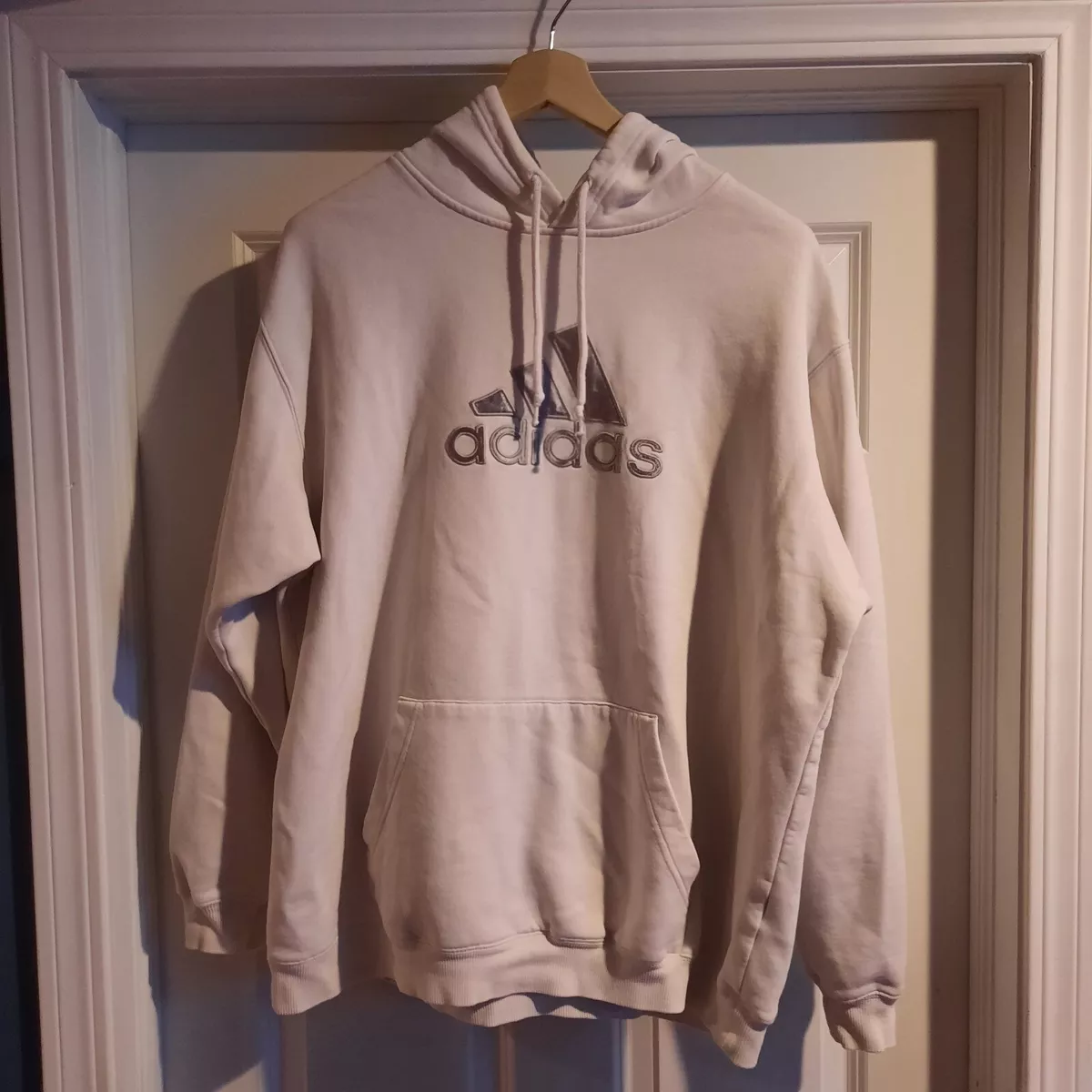 Adidas Mens Hooded Sweatshirt L Large White Hoodie Silver Logo