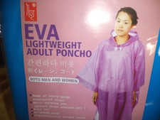 Rain Poncho Eva Vinyl Adults One Size Men Women Blue Hood Nip