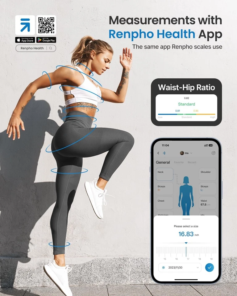 RENPHO Smart Tape Measure Body Measuring Tape for Weight Loss Bluetooth Tape US - Image 3 of 4