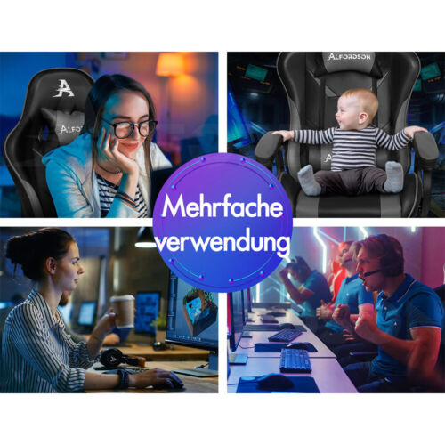 ALFORDSON Gaming Stuhl mit 2-Punkt Massage Bürostuhl mit Fußstütze Grau & Schwar - Bild 8 von 12