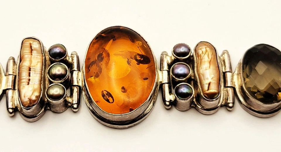 Stempel 925 Sterlingsilber Original Bernstein Facettiert Steine Perle 8 " - Bild 4 von 4