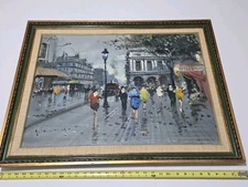 Impressionist Downtown Scene OOAK Painting On Canvas Signed Framed 24x32 