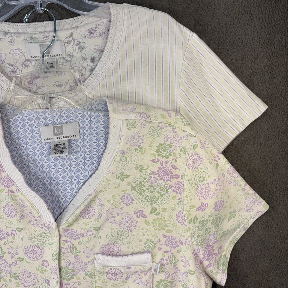 Juego de 2 tops de pijama Karen Neuburger para mujer M blanco verde lavanda manga corta Foto 3 de 4