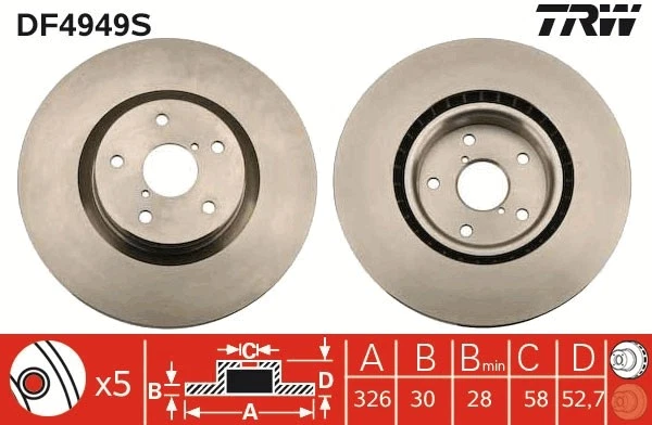 2x BRAKE DISC DF4949S FOR SUBARU EJ255/EJ257 2.5L EJ207 2.0L 4cyl - Image 2 of 4
