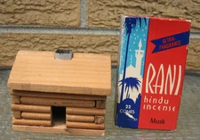 Vintage Rustic Log Cabin Incense Burner Miniature Wooden House & RANI Hindu Musk