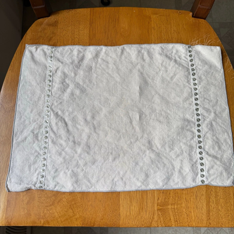 Juego de 4 servilletas mantel individual de lino de vacaciones marfil plata cena fiesta de Navidad Foto 3 de 4