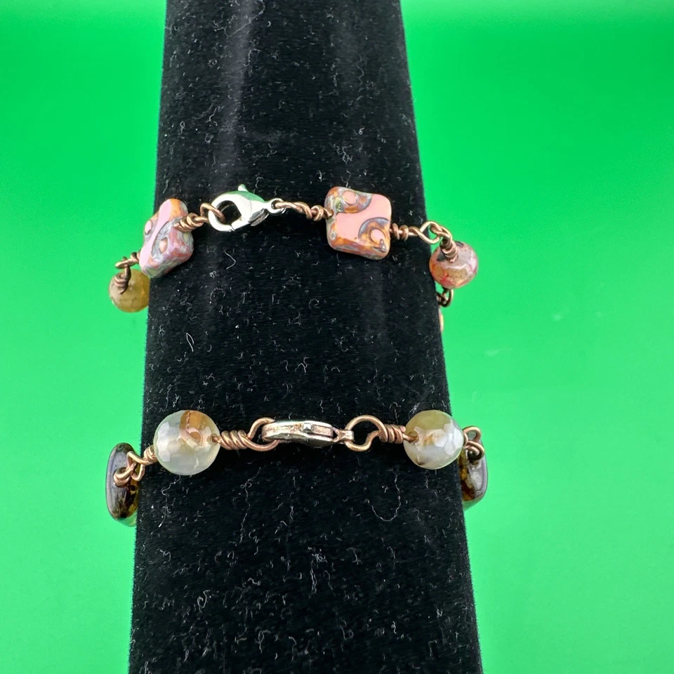 Pulseras de cobre con cable de vidrio multicolor con cuentas 2 piezas Foto 4 de 4