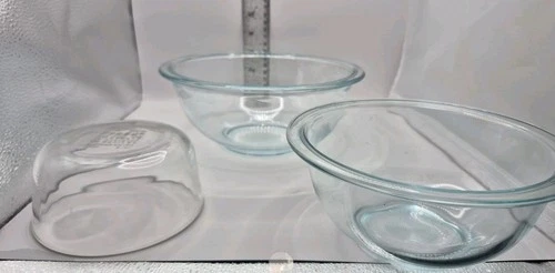 Pyrex vintage bowls 2 Quart Clear Tinted Teal, 1 Quart Clear And 1 Clear 2 Cup B