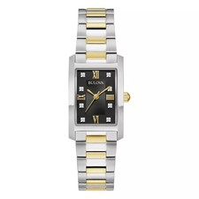BULOVA Two-Tone Stainless Black Diamond Dial Women's Quartz Watch 98P230