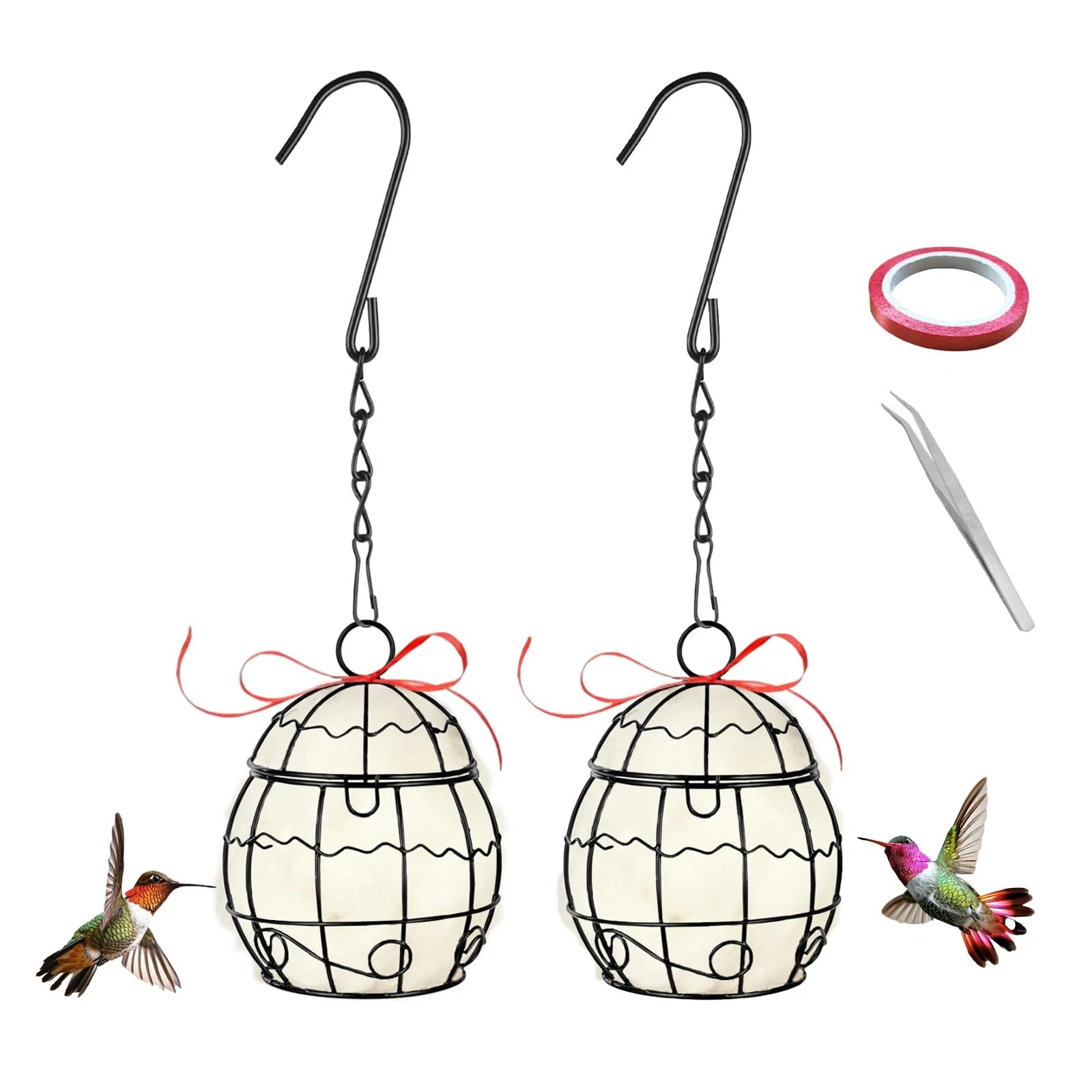 Bird Nesting Material Holder Hummingbird Nesters Natural Wool ​for Wild Birds...