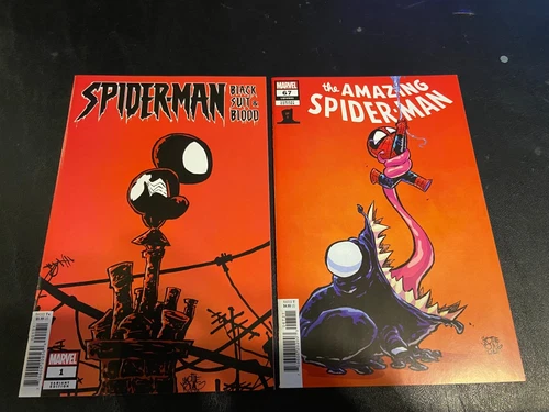 Skottie lot Spider-man black suit & blood 1 Amazing 67 & Spiderman 129 foil