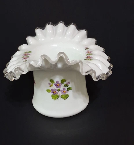 Fenton Glass Hat - Violets in the Snow