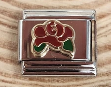 Red Rose Flower Italian Charm Bracelet Link 9mm 