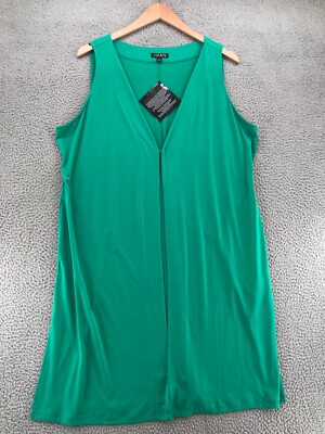 Iman Top Womens 1X Plus Green Sleeveless Resort Duster Long Line Knit Pocket NWT