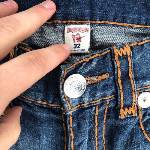 RARE Double Stitch True Religion Jeans Size 32 STRAIGHT SUPER T Blue - Picture 7 of 11