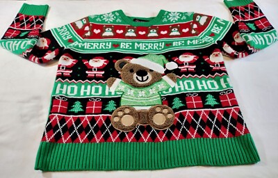 Christmas Teddy Bear SWEATER 3D GREEN ~Large by Happy Holidays