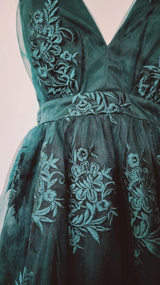 Vestido Anthropologie Encaje Nuevo Talla Pequeña XS Verde Bordado Malla Elegante Boda Foto 4 de 4