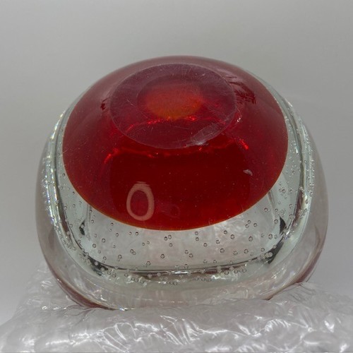 Italian Murano Galliano Ferro Red & Clear Glass Bowl Square 2.5" tall x 5.75" - Picture 3 of 12