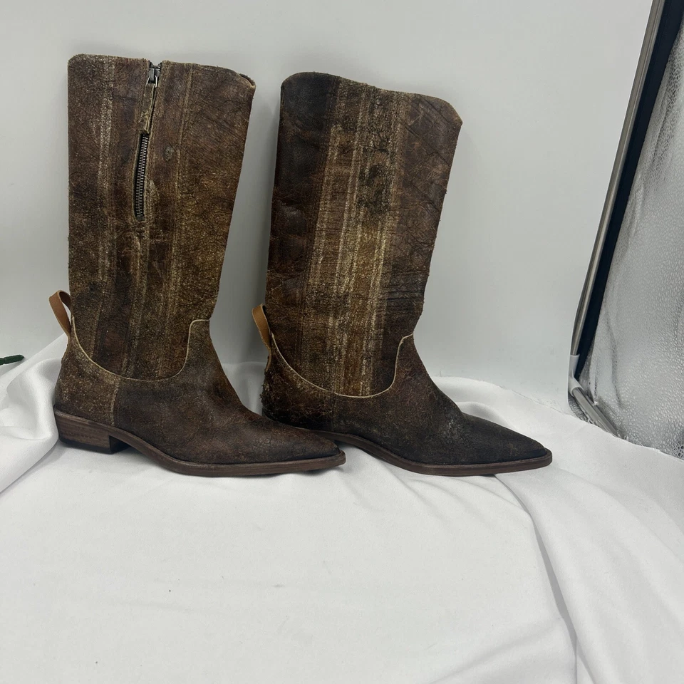 Bota puntiaguda Free People We The Free Allistar Cuero Crackle Castaño 7.5 NUEVO Foto 2 de 4