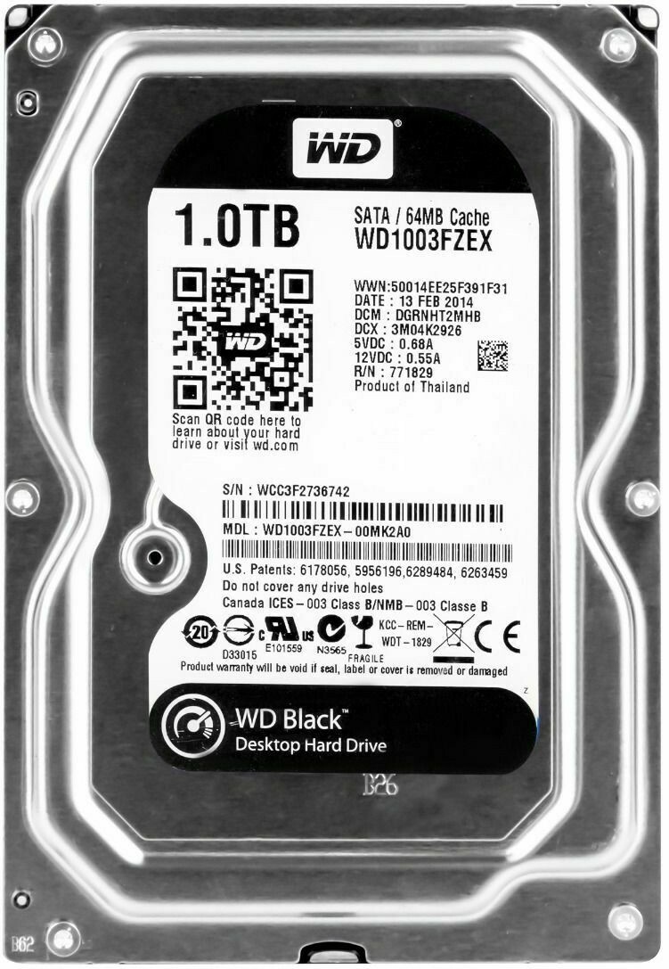 Hard Drive Western Digital Black 1TB WD1003FZEX 64MB 72000RPM SATA