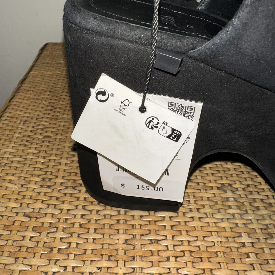 ZARA Mujer’s 10 Gamuza Plataforma Cordones Cuña Tacones Negros Gruesos Disco Y2K Boho Foto 3 de 4