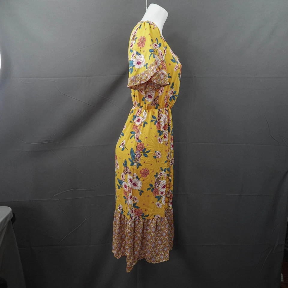 Mujer Vestido Pequeño Amarillo Floral Cottagecore Midi Blusa Retro Romántico Elegante Foto 3 de 4
