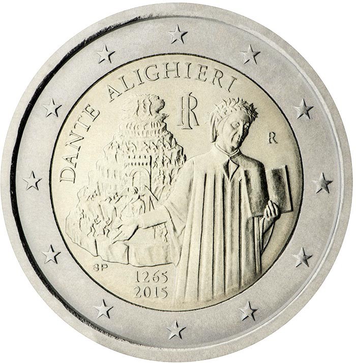 Italie, 2015, pièce de 2 euros, UNC, sous capsule, Dante Alighieri !