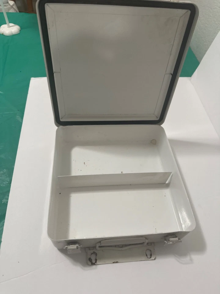 vintage first aid kit metal box with the bus logo gray for any collector - Image 3 of 4