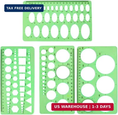 4PCS Plastic Circle and Oval Templates - Clear Green Measuring Templates for Dra