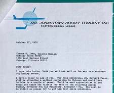 Johnstown Jets EHL Hockey Letter GM Blackhawks John Mitchell Signed Slap Shot