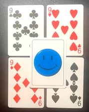 Swap Playing Card  SMILEY FACE  Lot of 4 NINES  Spades Diamonds  Clubs Hearts