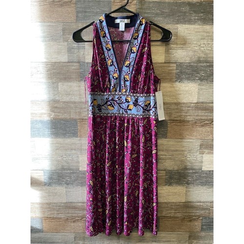 WISP Women's 4 Floral V-Neck Sleeveless Knee Length Dress Casual Multicolor NWT