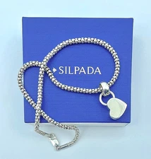 Silpada .925 Sterling Popcorn Chain N1106 & Chunky Heart S0417 Pendant Necklace