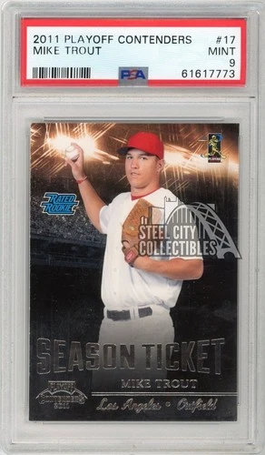 Mike Trout 2011 Panini Playoff Contenders Rated Rookie Card #17 PSA 9