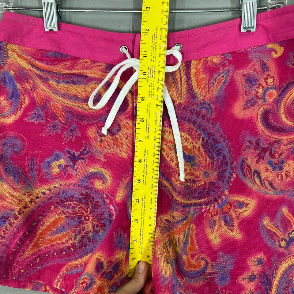 Shorts de prancha feminino vintage anos 90 tamanho M Y2K praia malha paisley surf rosa - Imagem 3 de 4