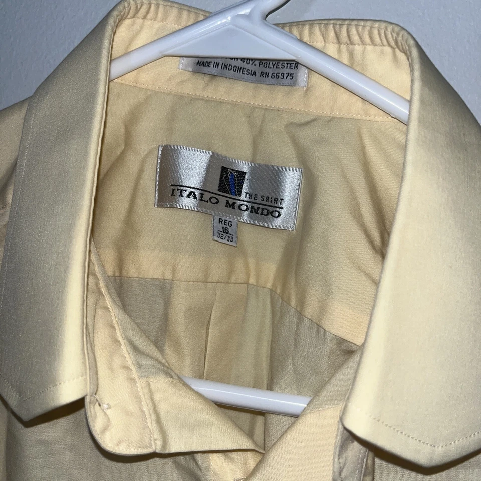 Italo Mondo Mens Dress Shirt (16) 32/33 Yellow Long Sleeves Button Down - Image 2 of 2