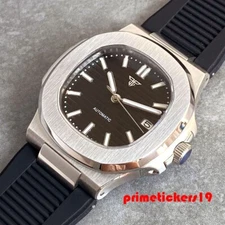 Tandorio Square NH35 Automatic Men's Steel Watch Sapphire Lume Silicone Band