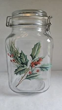 Vintage Glass Canister With Holly Sprig And Berries