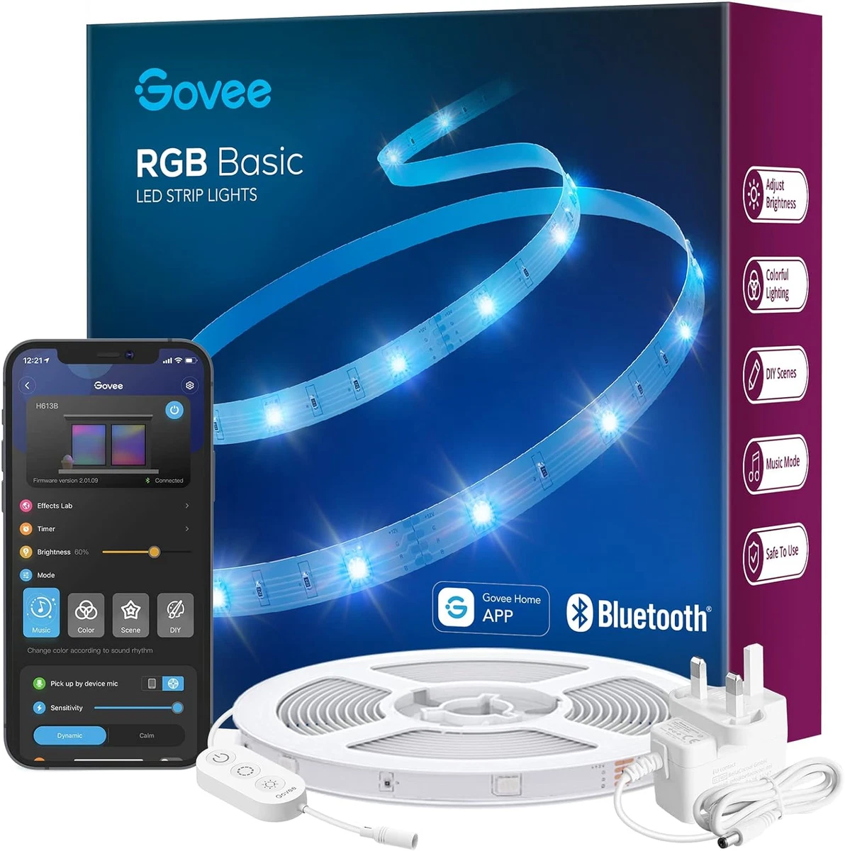 Govee LED Lights 10m Bluetooth LED Strip Light App Control 64 Scene Modes and