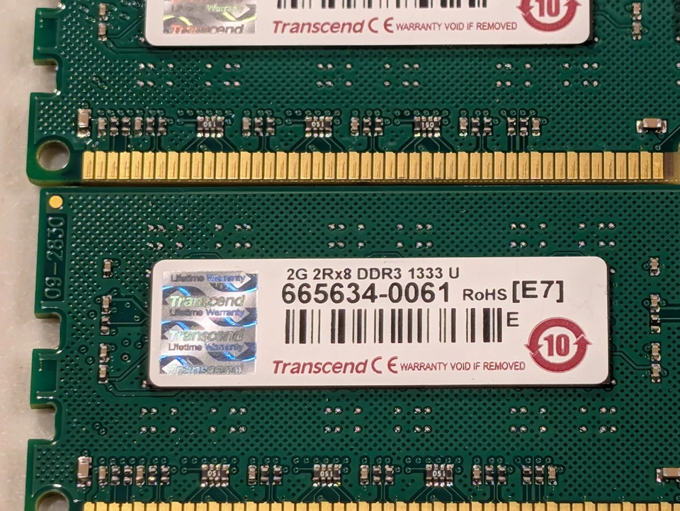 2x Transcend 2GB RAM MEMORY 2Rx8 DDR3 1333 U665634-0061 (set of 2) 4GB - Image 2 of 4