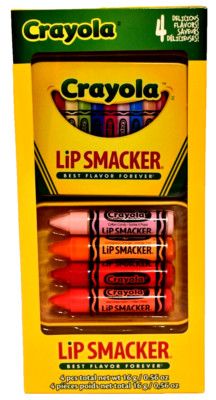 NIP Lip Balm Lip Smacker Crayola Crayon Gift Set 4 Flavors + Metal Tin