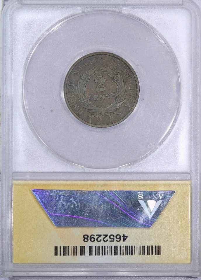 1864 Two Cent Piece 2c ANACS F12 - Large Motto - Image 2 of 4
