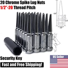 20Pc Chrome 1/2-20 Spline Spike Lug Nuts For 5x4.5 5x5 5x5.5 Closed End + Key