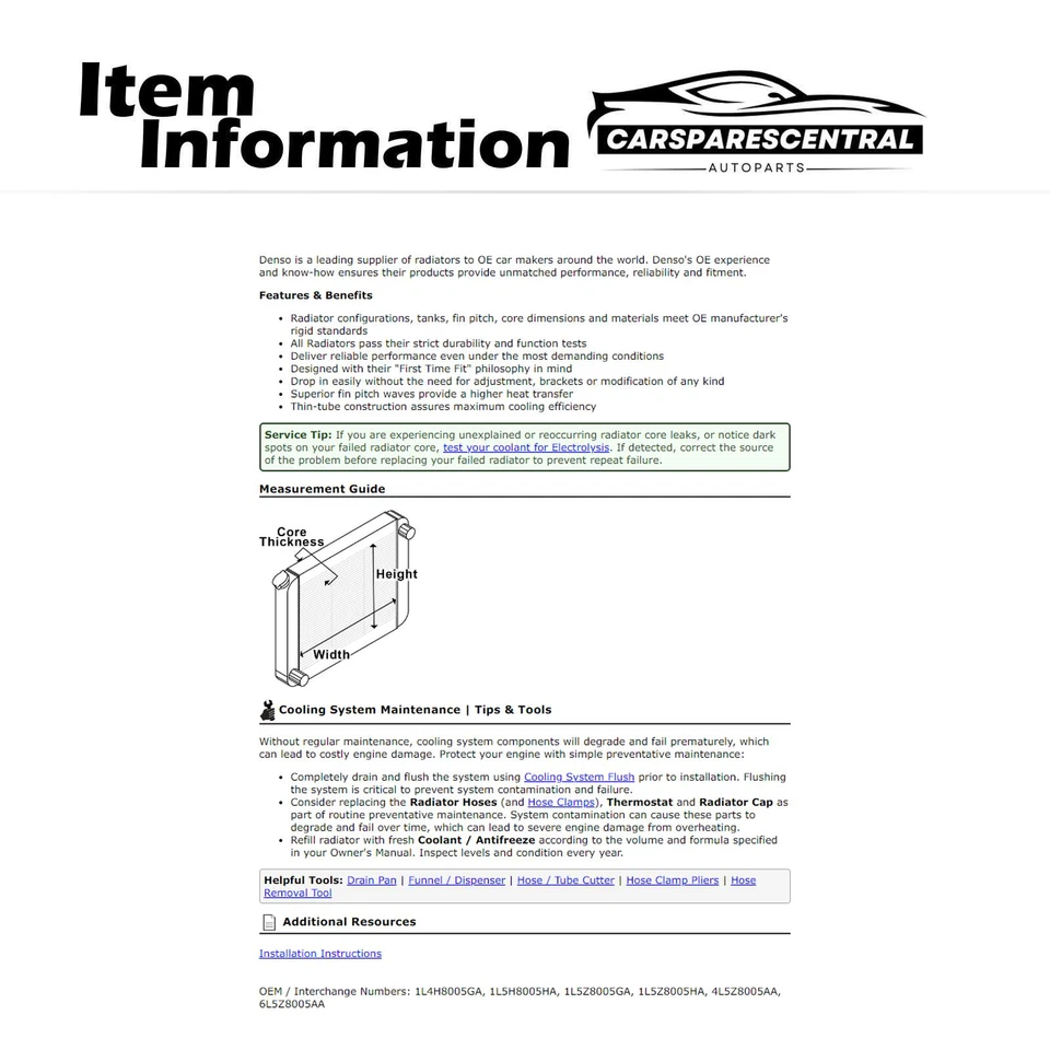 Radiador DENSO para Mazda B2300 2,3 L 2001-2009 Ford Ranger 2,3 L 2001-2011 Foto 3 de 4