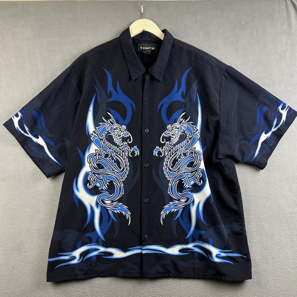 Vintage No Boundaries Shirt Mens XL Blue Dragon Flames Vintage No Boundaries Shirt Mens XL Blue Dragon Flames