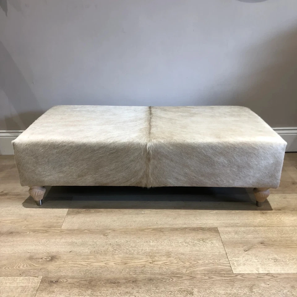 Cream Champagne Beige Charolais Cowhide Luxury Ottoman / Footstool - Image 2 of 4