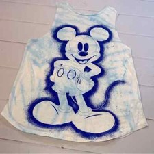 Disney Mickey Mouse Juniors M 7-9 Athletic Running Tank Blue Tie Dye Spray Paint
