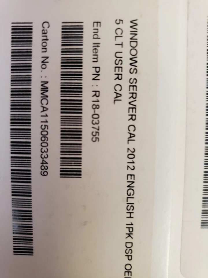 1 Pack Microsoft Window Server  Cal 2012 English 1pk DSP 5CLT User - New-Sealed - Image 2 of 3