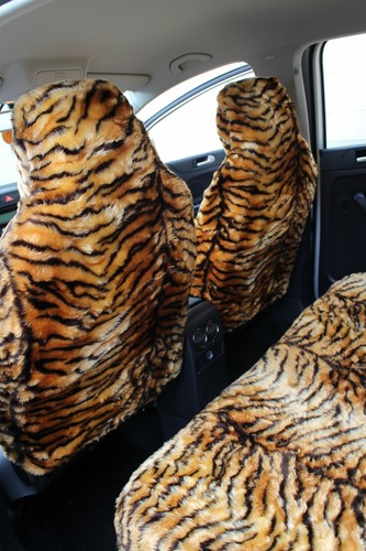 For CHRYSLER Luxury GOLD TIGER FAUX FUR Car Seat Covers VOYAGER YPSILON CRUISER - Picture 2 of 4